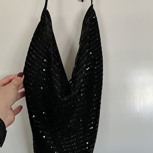 NWOT Black Sequins Tie Top